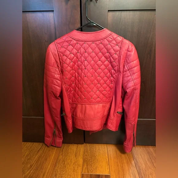 Zara Vibrant Red Leather Jacket - Picture 3 of 4